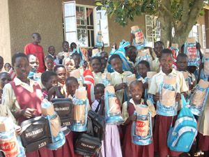 sponsored kids at Busia school receiving their Christmas gifts